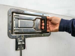 operatore apre la portiera di un mezzo di trasporto refrigerato